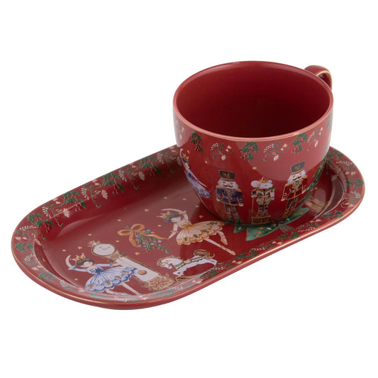 Christmas Wonderland Burgundy Mug & Plate Set