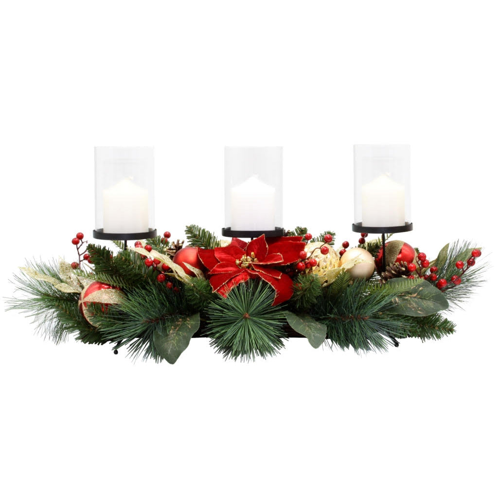 3 PILLAR LUXE RED RIBBON CENTREPIECE