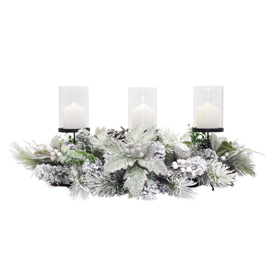 3 PILLAR LUXE POINSETTIA CENTREPIECE MINT