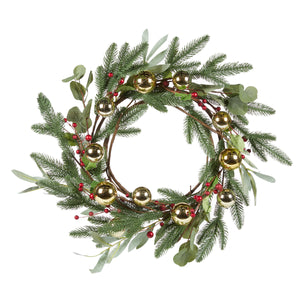 Led Red And Gold Bauble Wreath