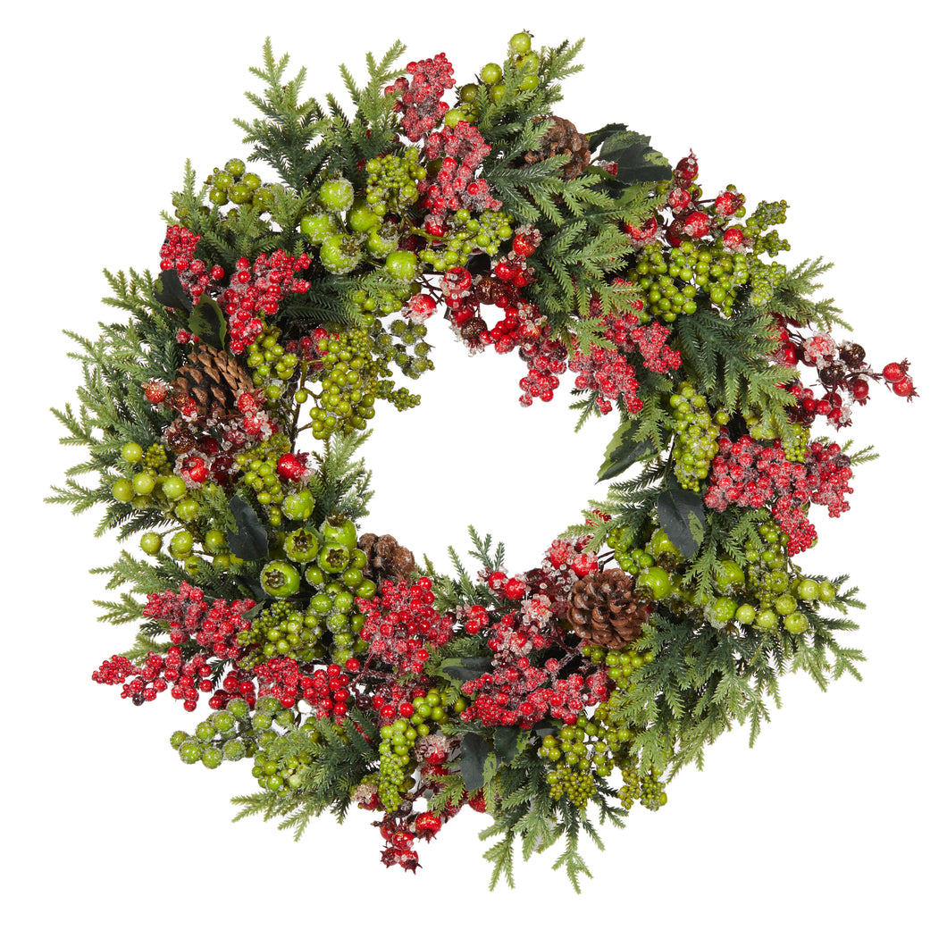 Luxe Red Berry And Connifer Wreath