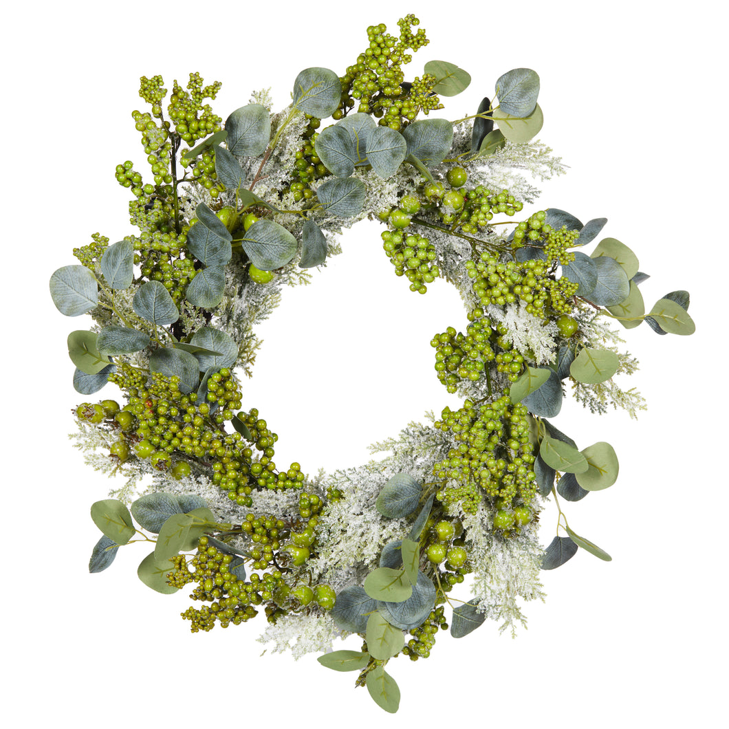 Snowy Eucalypt And Green Berries Wreath