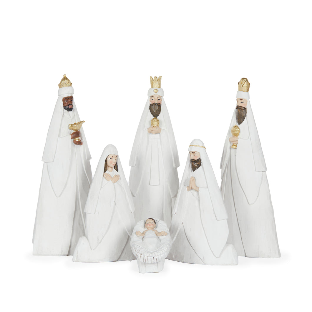 6 Piece White & Gold Modern Nativity