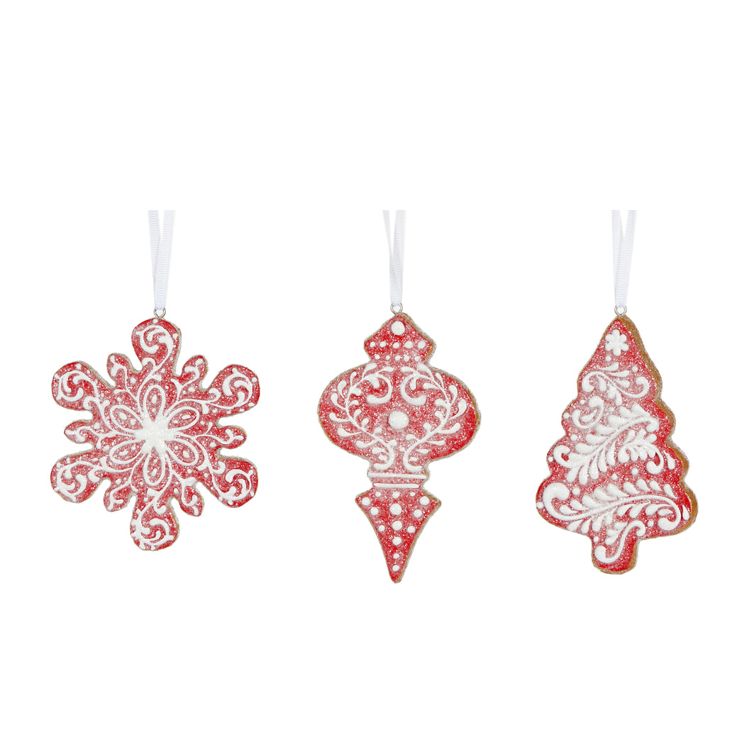 Red Gingerbread Cookie Ornaments Set/3