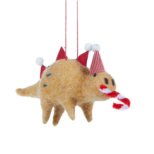 Yellow Wool T-Rex With Candy Cane