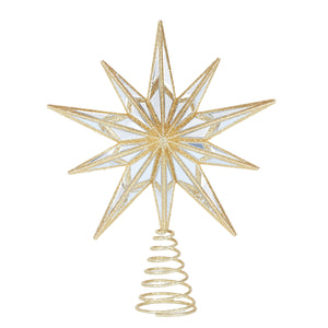 9 Point Mirrored Tree Topper Star Gold