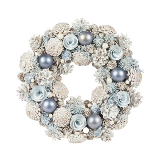 33 Cm Snowy Blue Pinecone Wreath