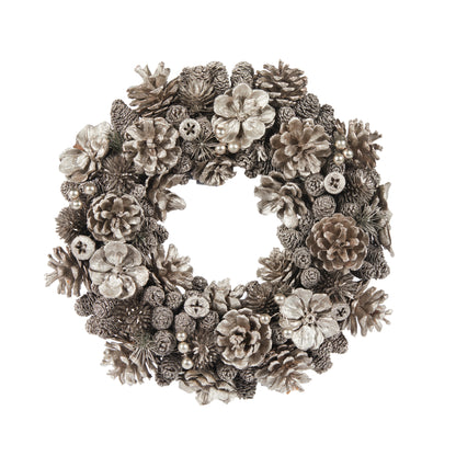 33cm Pewter Pinecone Wreath
