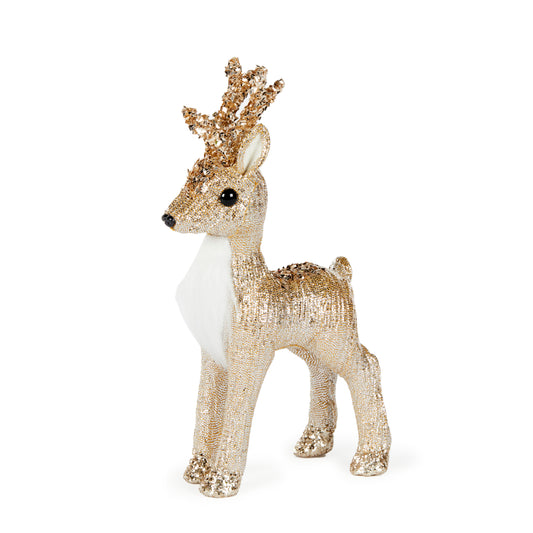 22 Cm Standing Fabric Reindeer Champagne