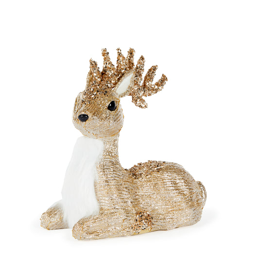 20 Cm Sitting Fabric Reindeer Champagne