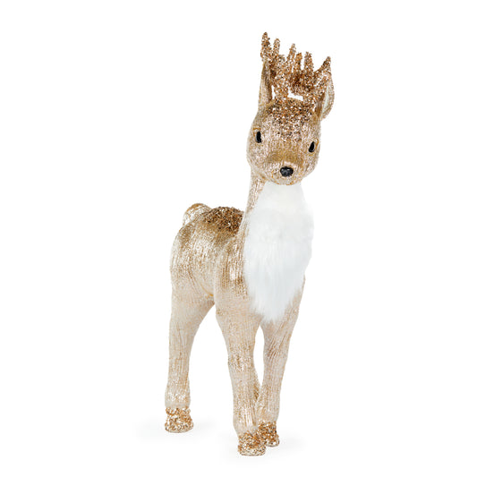 56 Cm Standing Fabric Reindeer Champagne