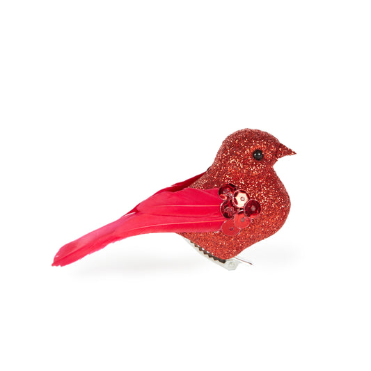 Mini Red Glitter Clip Bird