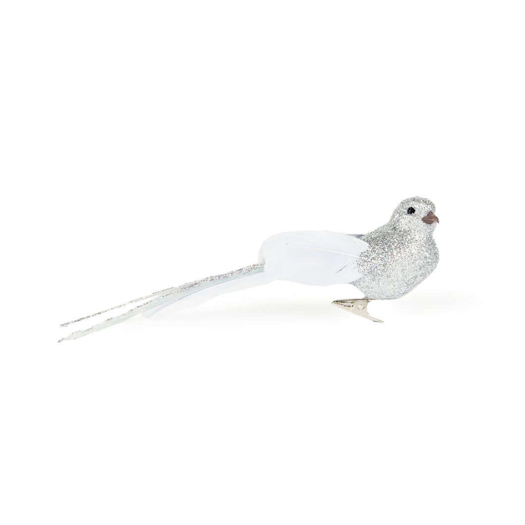 Silver Feather Clip Bird