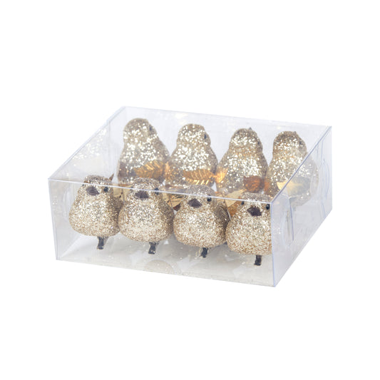 8Pk Champagne Glitter Clip Bird