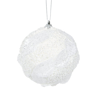 White Glitter Leaf Bauble