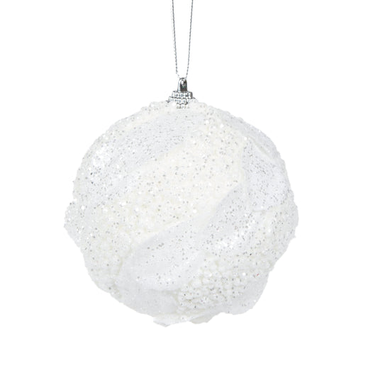 White Glitter Leaf Bauble